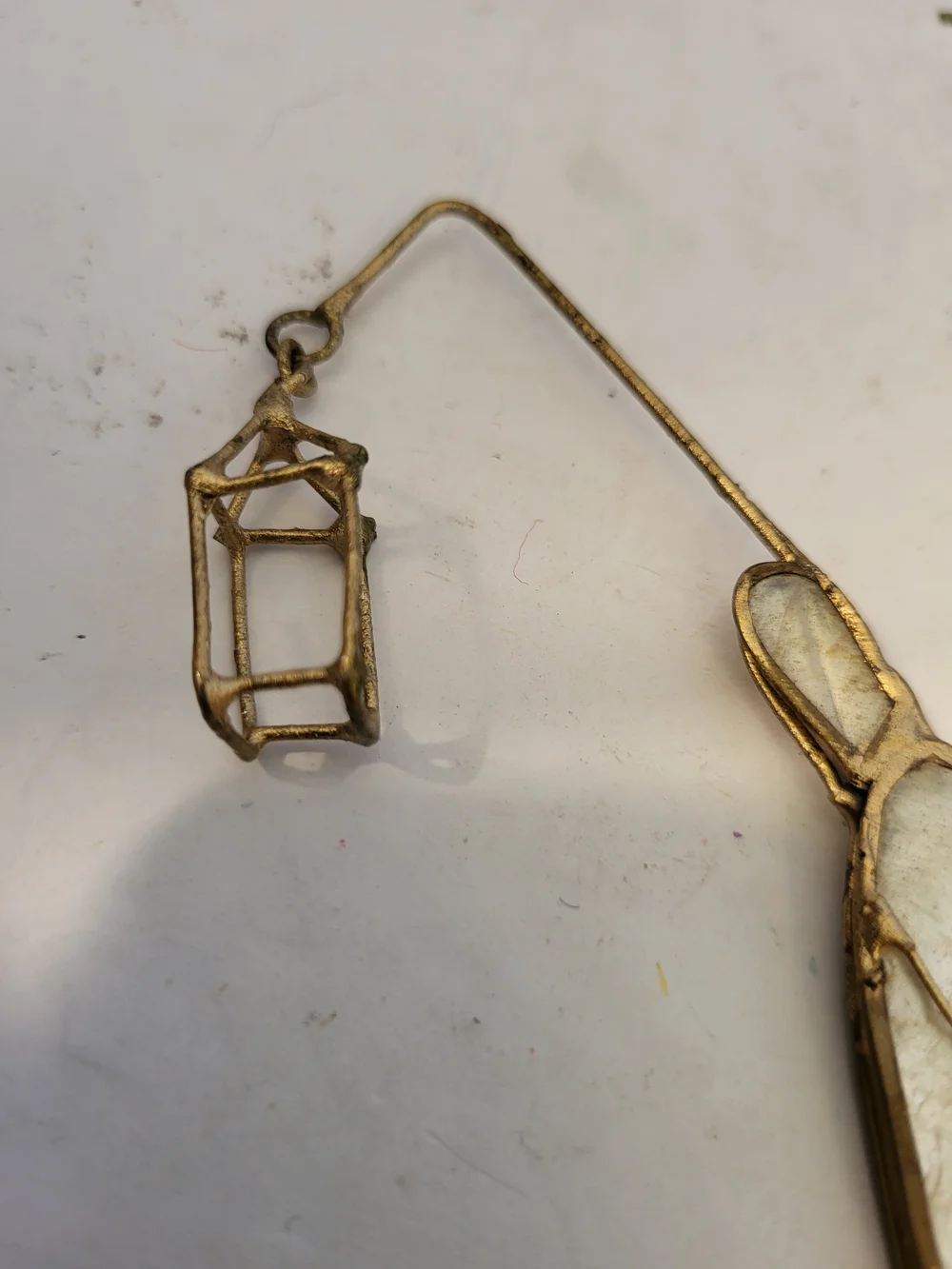 Vintage Capiz Shell Brass Angel Ornaments Set/3